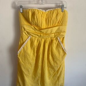XOXO Strapless Yellow Eyelet Dress with White Lace Trim‎ Feminine Summer